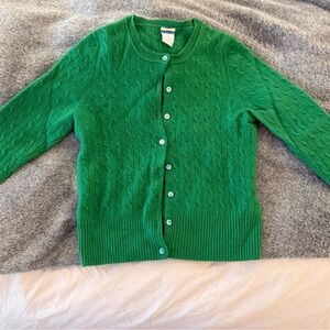 J.Crew 100% Italian Cashmere Christmas Green Cable Knit Women's Sweater